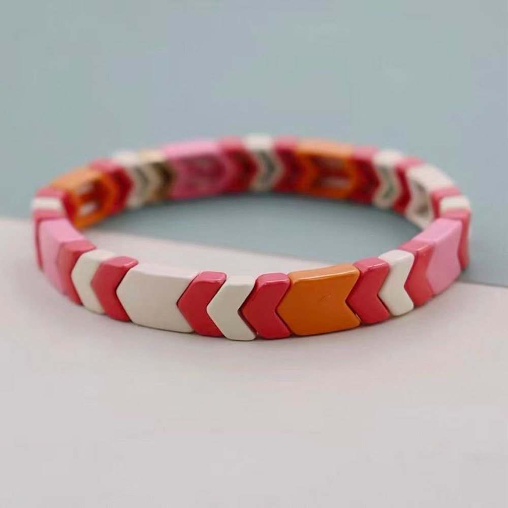 Roxanne Assoulin - Rainbow Brite Bit X Bit Colorful Pink White Stretch Bracelet